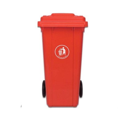 Τροχήλατος κάδος απορριμάτων πλαστικός σε κόκκινο χρώμα με χωρητικότητα 240lt HACCP
