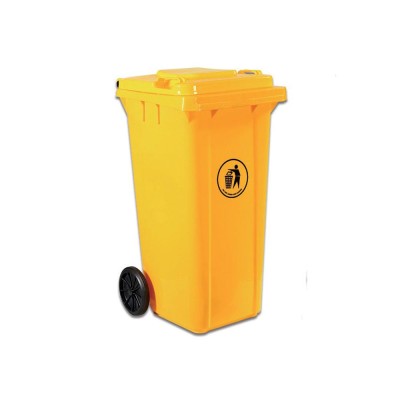 Τροχήλατος κάδος απορριμάτων πλαστικός χωρητικότητας 120lt σε κίτρινο χρώμα με καπάκι HACCP
