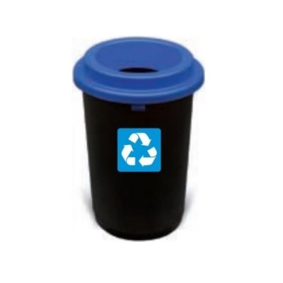 Κάδος 50L πλαστικός ιδανικός για ανακύκλωση χαρτιού με μπλε καπάκι διαστάσεων 41x41x59.5