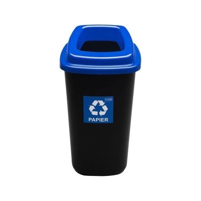 Κάδος ανακύκλωσης πλαστικός 90Lt διαστάσεων 40.5x53x85.5cm μαύρος με στεφάνι σε μπλε χρώμα