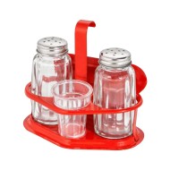 Σετ αλατοπίπερο χρώμα κόκκινο No4 σε κλασσική γραμμή με τρία δοχεία και θήκη χαρτοπετσέτας ανοξείδωτο 18/0