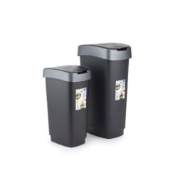 Κάδος απορριμμάτων χωρητικότητας 50lt με αιωρούμενο καπάκι μαύρος ROTHO TWIST