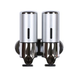 Διανεμητής για υγρό κρεμοσάπουνο διπλός με χωρητικότητα 2x500ml με κλειδί ασφαλείας σε ασημί χρώμα