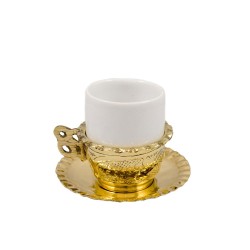 Φλυτζανάκι του ελληνικού καφέ πορσελάνινο για την χάλκινη & ορειχάλκινη βάση με το πιατάκι No 1